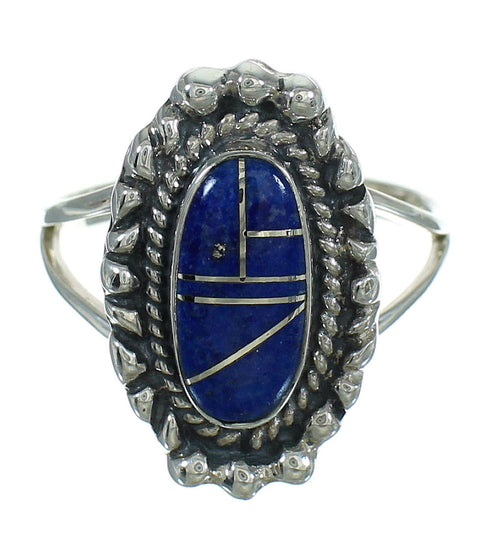 Silver Southwest Lapis Inlay Ring Size 7-1/4 AX88152